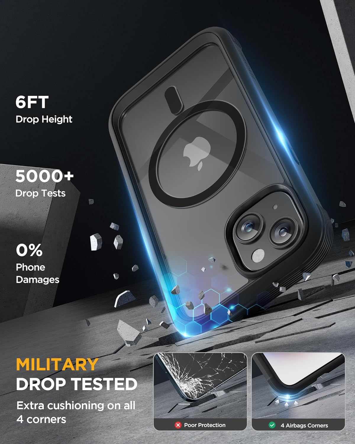 Miracase Magnetic for iPhone 15 Plus Case 6.7'' [Compatible with Magsafe] only for 15 Plus Phone Case Cover with Built-in 9H Tempered Glass Screen Protector,Magnetic Black