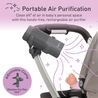 Pure Enrichment PureBaby On-the-Go Air Purifier - Portable Stroller Air Purifier & Adjustable Clamp for Car Seat, Crib, Bassinet & Playpen - True HEPA Filter Removes 99.97% of Allergens Around Baby