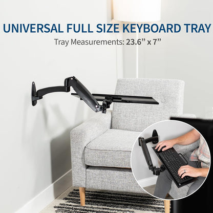 VIVO Sit-Stand 24 Inch Pneumatic Spring Keyboard and Mouse Tray Wall Mount, Counterbalance Height Adjustable Typing Platform, Ergonomic Tilt, Neutral Writing Position, Black, MOUNT-KB35A