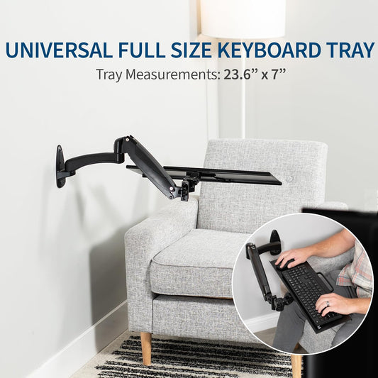 VIVO Sit-Stand 24 Inch Pneumatic Spring Keyboard and Mouse Tray Wall Mount, Counterbalance Height Adjustable Typing Platform, Ergonomic Tilt, Neutral Writing Position, Black, MOUNT-KB35A