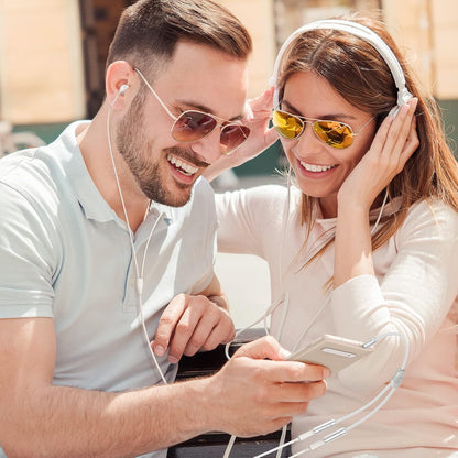 SYNCWIRE Headphone Splitter, Nylon-Braided 3.5mm Extension Cable Audio Stereo Y Splitter (Hi-Fi Sound), 3.5mm Male to 2 Ports 3.5mm Female Headset Splitter for Apple, Samsung & More (No Mic) - Silver