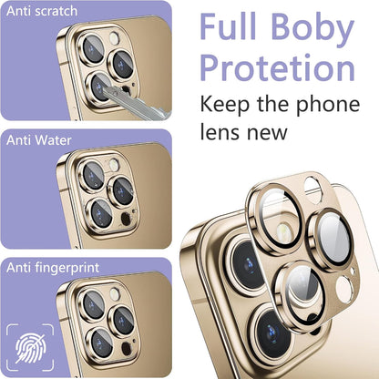 2 Pack Camera Lens Protector for iPhone 14 Pro/iPhone 14 Pro Max,[Not Easy to Breakn ] AR Tempered Glass Strong Adsorption Metal Camera Cover Screen- Gold