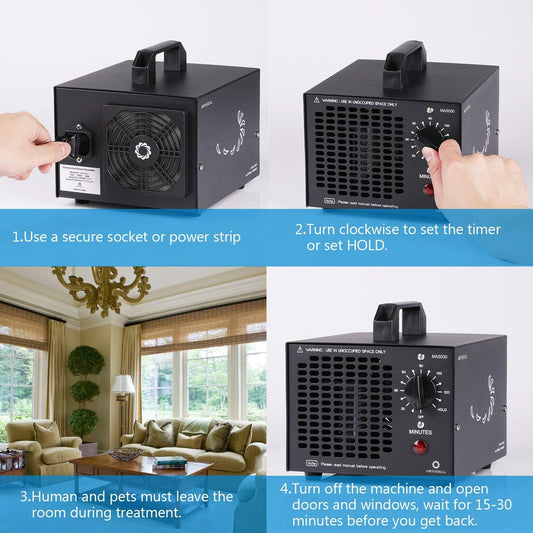 Airthereal MA5000 Commercial Ozone Generator, High Capacity Ozone Machine Odor Removal - Home Air Ionizers O3 Deodorizer for Rooms, Smoke, Cars and Pets, Eliminate Odors up to 2000sq.ft., Black