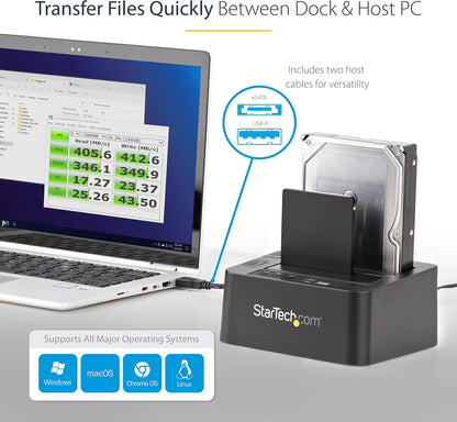 StarTech.com Standalone Hard Drive Duplicator, External Dual Bay USB 3.0 (5 Gbps) / eSATA to 2.5/3.5" SATA III HDD/SSD Cloner/Copier, Hard Disk Docking Station, Cloning/Recovery (SDOCK2U33RE),Black