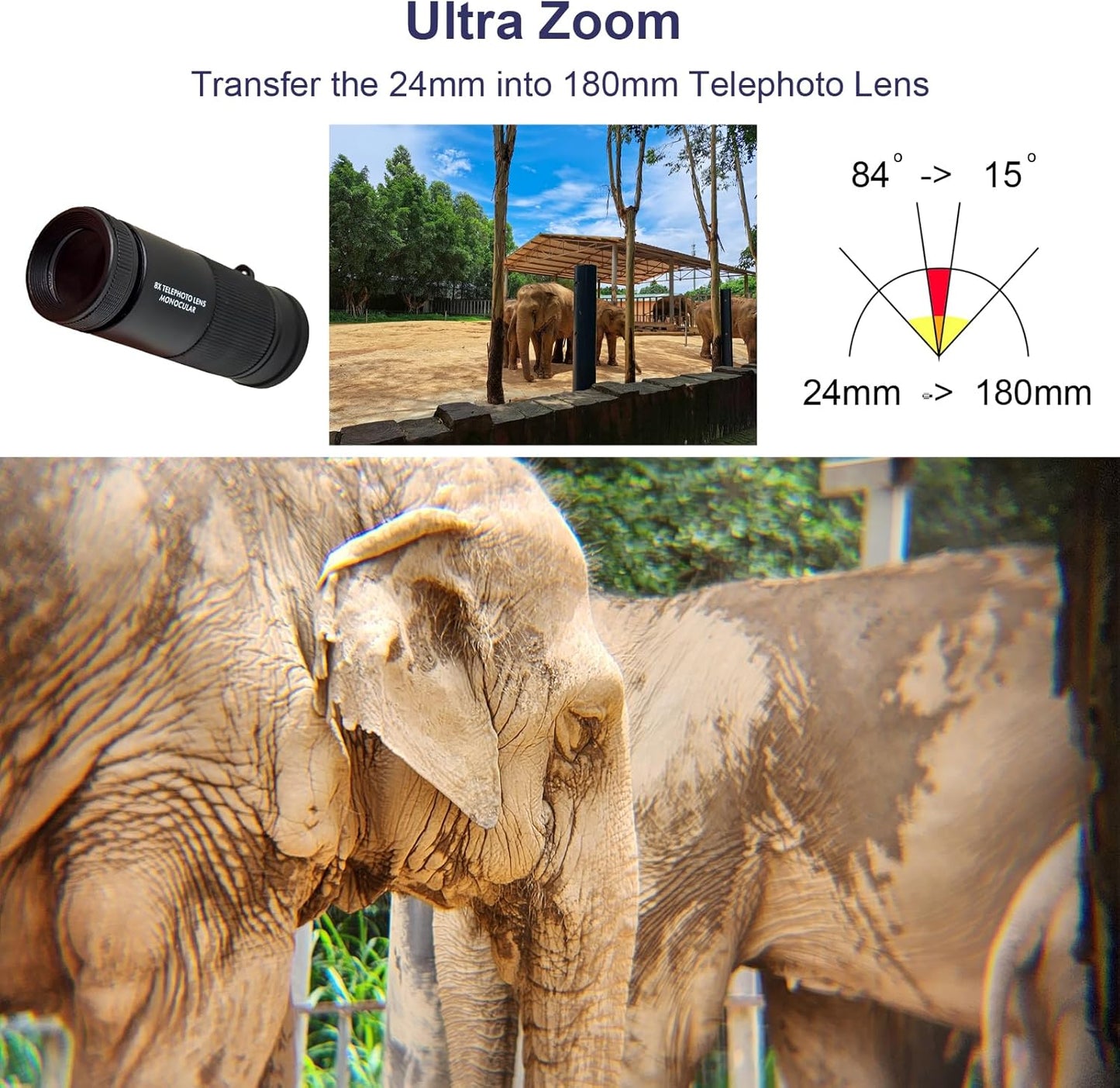 FotoZ 8X Monocular Telescope for iPhone & Android and Most Smartphone, with 8X Optical Zoom Telephoto Lens & 17mm Universal Phone Clip & Storage Bag
