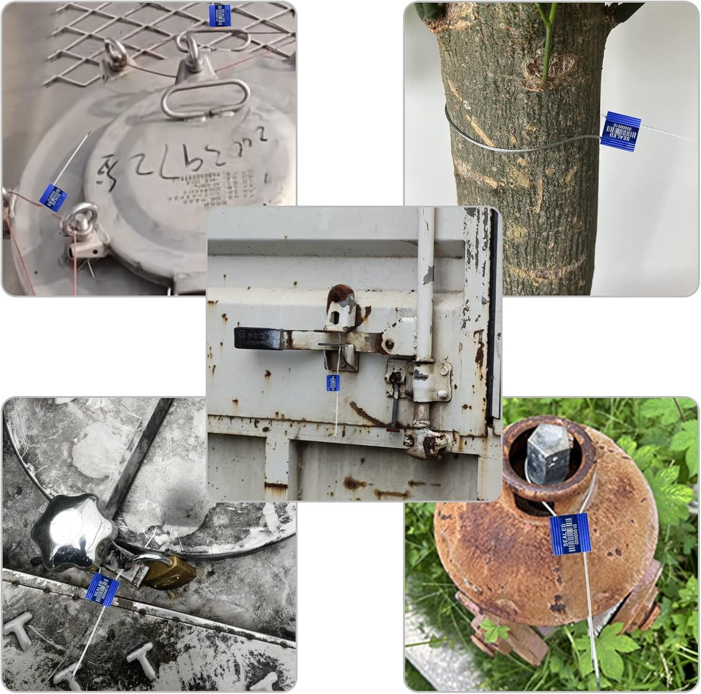 100 Blue Steel Cable Seals with Barcode - High Security Numbered Truck Seals - Anti-Tamper Pull Tite Self-Locking Safety Ties - ISO 17712