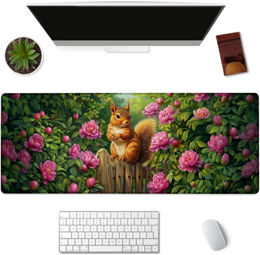 Squirrel Gaming Mouse Pad Extended Desk Computer Keyboard Laptop Mouse Pads for Gaming Home Office Work, Large Long Desk Mat Mousepad with Non-Slip Rubber Base 31.5×11.8inch(19)