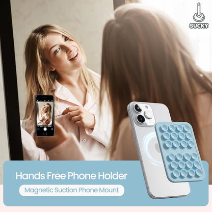 SUCKY Magnetic Suction Cell Phone Grip for MagSafe Case, Silicone Octo Cup Buddy Holder, Hands-Free Removable Mount, Durable Magnet Phone Accessory for iPhone and Android - Baby Blue