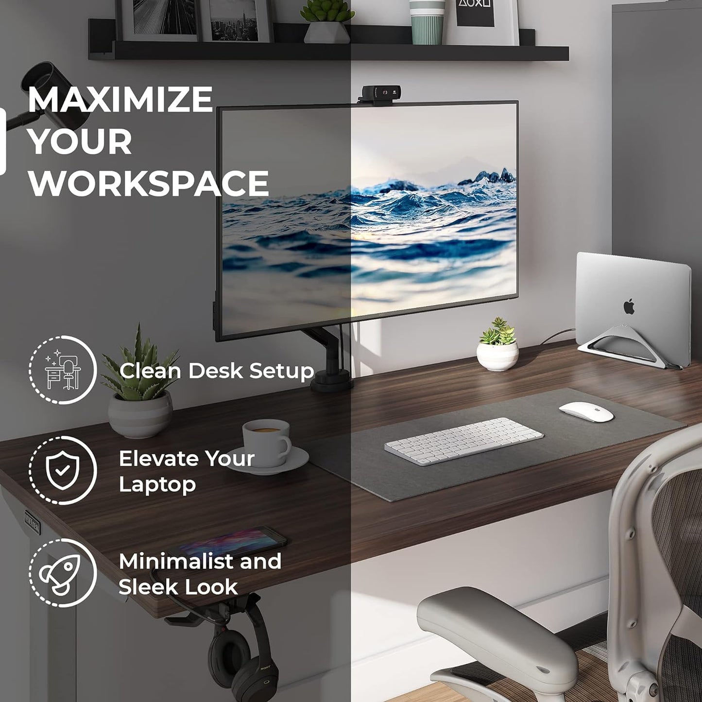 HumanCentric Vertical Laptop Stand for Desks in Space Grey, Upright Adjustable Holder to Dock Apple MacBook, MacBook Pro, and Other Laptops to Organize Work & Home Office, Automatic Grip