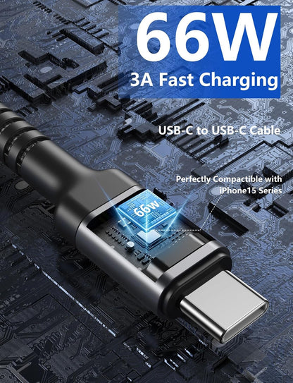 USBC to USBC Cable 10FT, 2Pack USB C Charger Cable, Long Type C Fast Charging Cable Nylon Braided USB-C Charger Cord Compatible with iPhone 16/15/Pro/Plus/Pro Max/Samsung Galaxy S23/LG/Switch