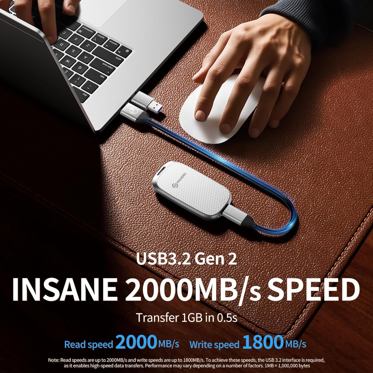 PHIXERO P20 External Portable SSD 2TB,up to 2050Mb/s,External Solid State Drives with 2 in 1 USB C Cable with LED Indicator,USB 3.2 Gen 2 Portable Hard Drive for iPhone 15/16 PRO, Mac, PC & Laptops