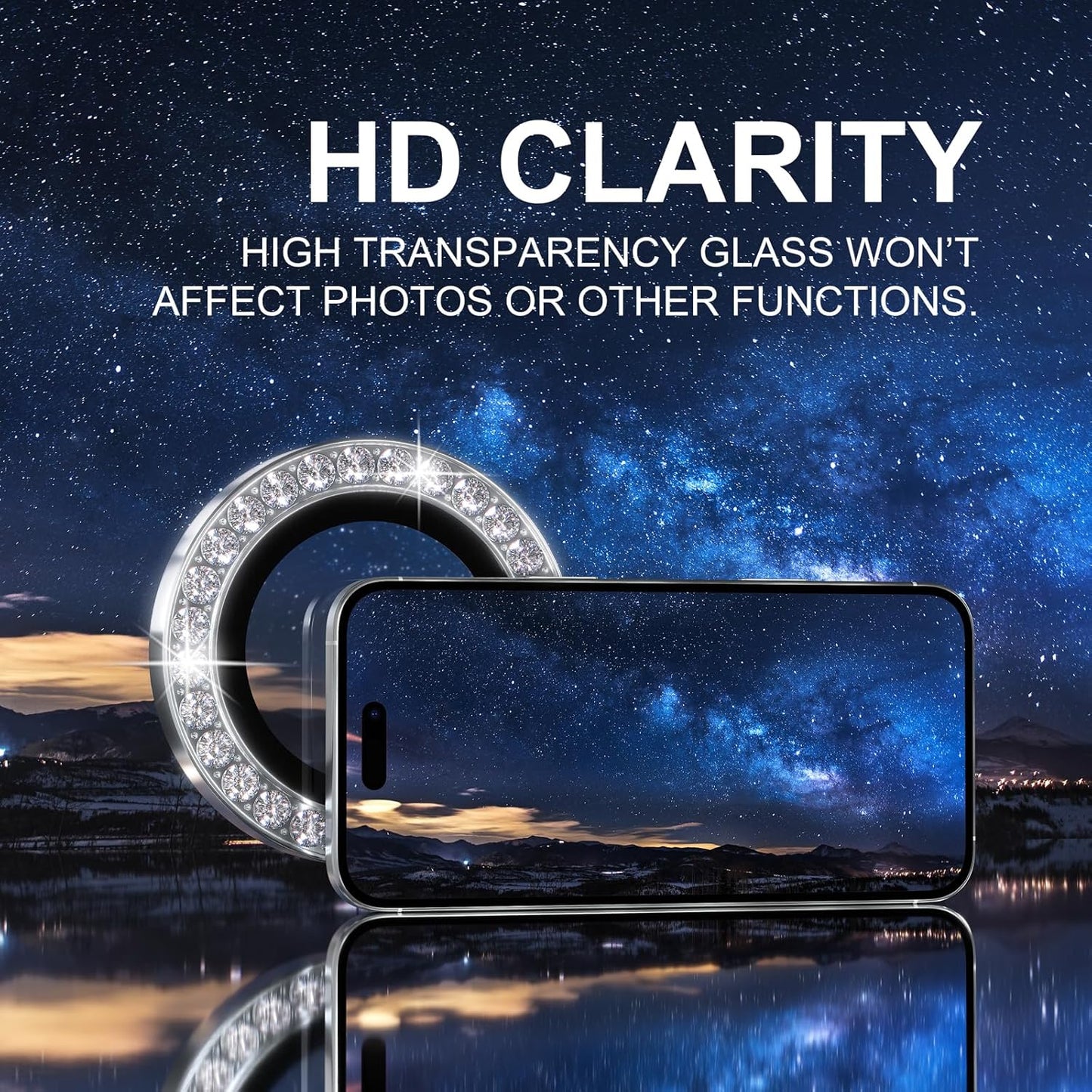 Choiche Compatible for iPhone 16 Pro/iPhone 16 Pro Max Camera Lens Protector Bling, 9H Tempered Glass Camera Cover Screen Protector Metal Ring Decoration Accessories (Diamond-Silver)