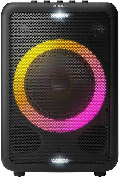 PHILIPS X3206 Bluetooth Party Speaker with Deep bass, Up to 14 Hours Battery, Party Lights and Karaoke Effects, Microphone and Guitar Input, Audio-in, USB Charging, Built-in Trolley, TAX3206