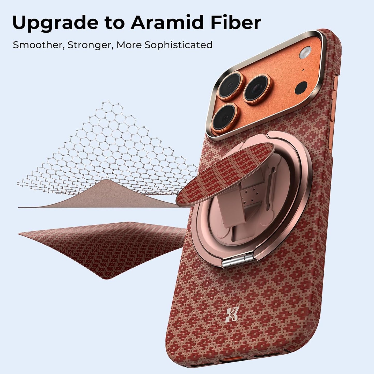 BENKS ArmorPop Magnetic Phone Grip & Stand for MagSafe, 360° Rotation Adjustable Phone Ring Holder for iPhone 17/16/15/14/13/12 Series, Durable Kevlar Design