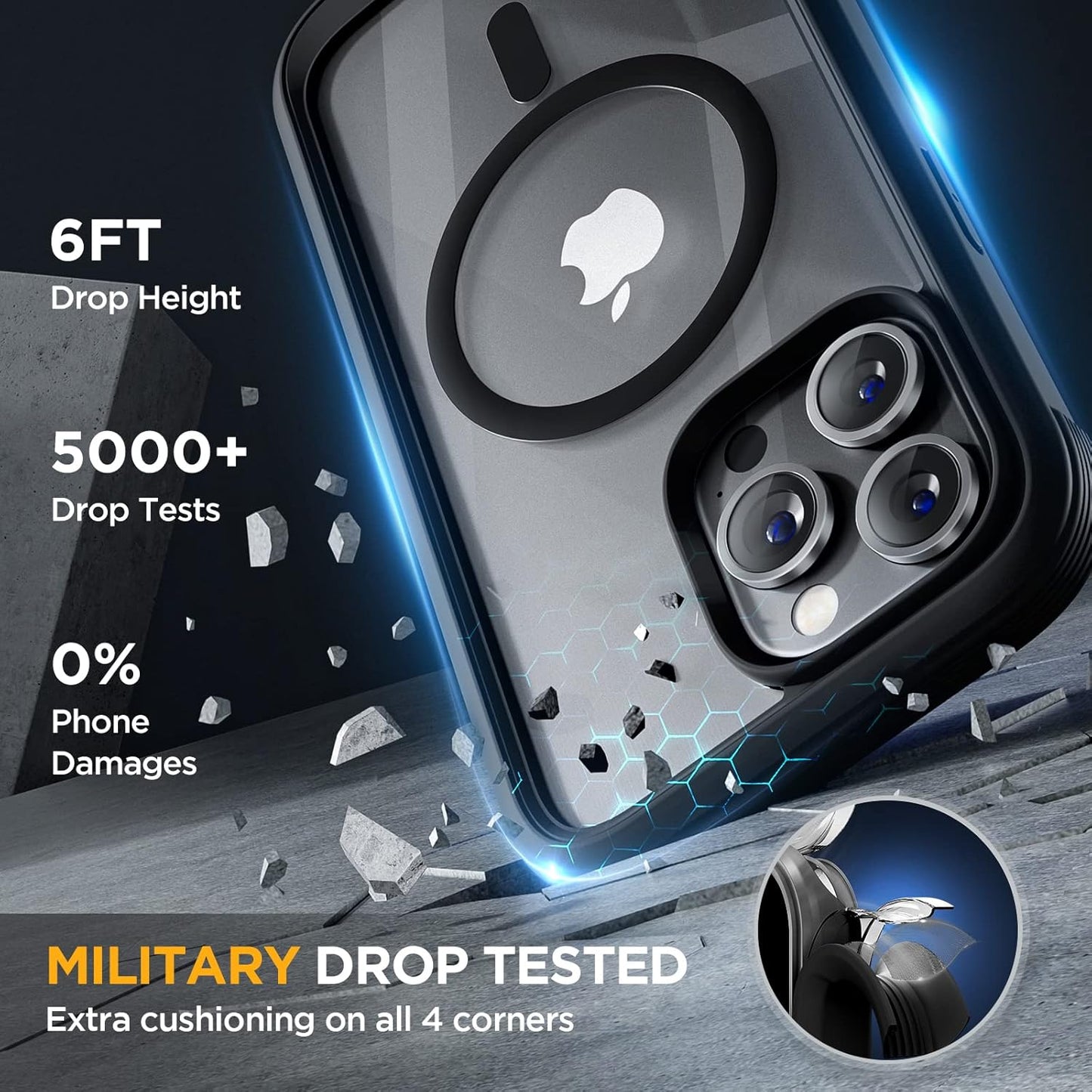 Miracase Magnetic for iPhone 14 Pro Case 6.1 inch, (Compatible with MagSafe) Upgrade Full-Body Clear Phone Bumper Case with Built-in 9H Tempered Glass Screen Protector, Magnetic Classic Black