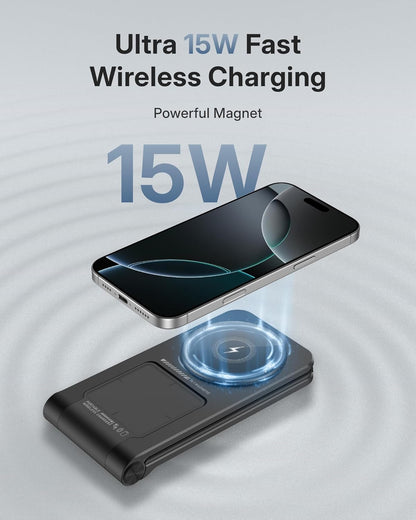 3 in 1 Charging Station for Apple Devices, Magnetic Wireless Charger Stand, 15W Foldable Travel Charging Dock for iPhone 16e 16 15 14 13 12 Pro Max Plus & Apple Watch & AirPods 4 3 2 Pro, Black