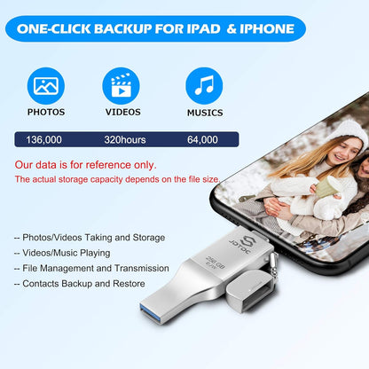 256GB Apple MFi Certified iPhone-Photo-Stick, 3 in 1 USB C Photo-Stick-for-iPhone-USB-Flash-Drive iPhone Memory-Stick Thumb Drives iPhone Backup Memory Stick for iPhone 16 15 14 13 12 iPad Android PC