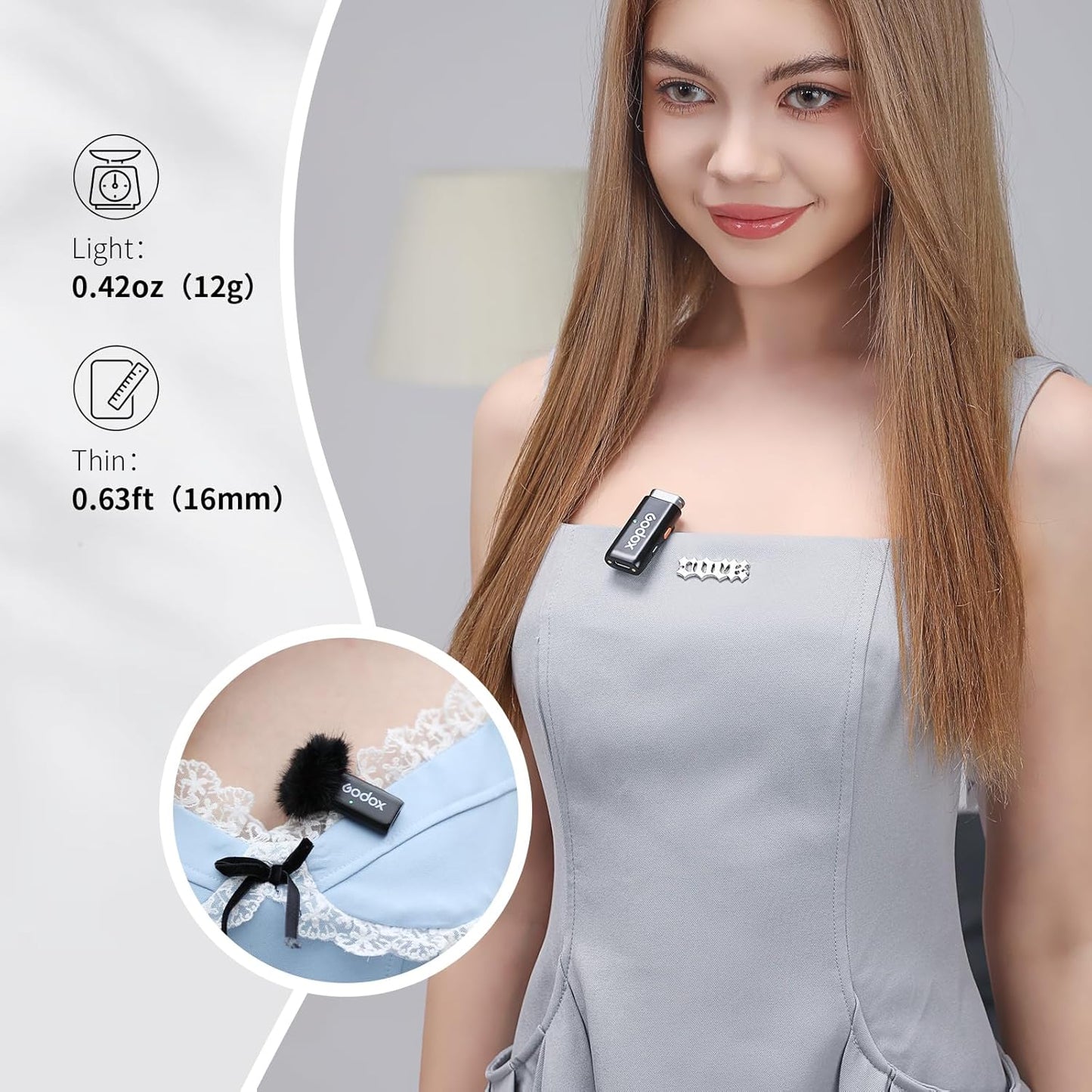 GODOX WEC KIT2 Wireless Microphone for Sony, Cable-Free Hotshoe Mount Lavalier mic, 200m (656ft.) Range, Noise Cancelling Mics, UAC Support Wireless Microphone for PC/Phone/Camera