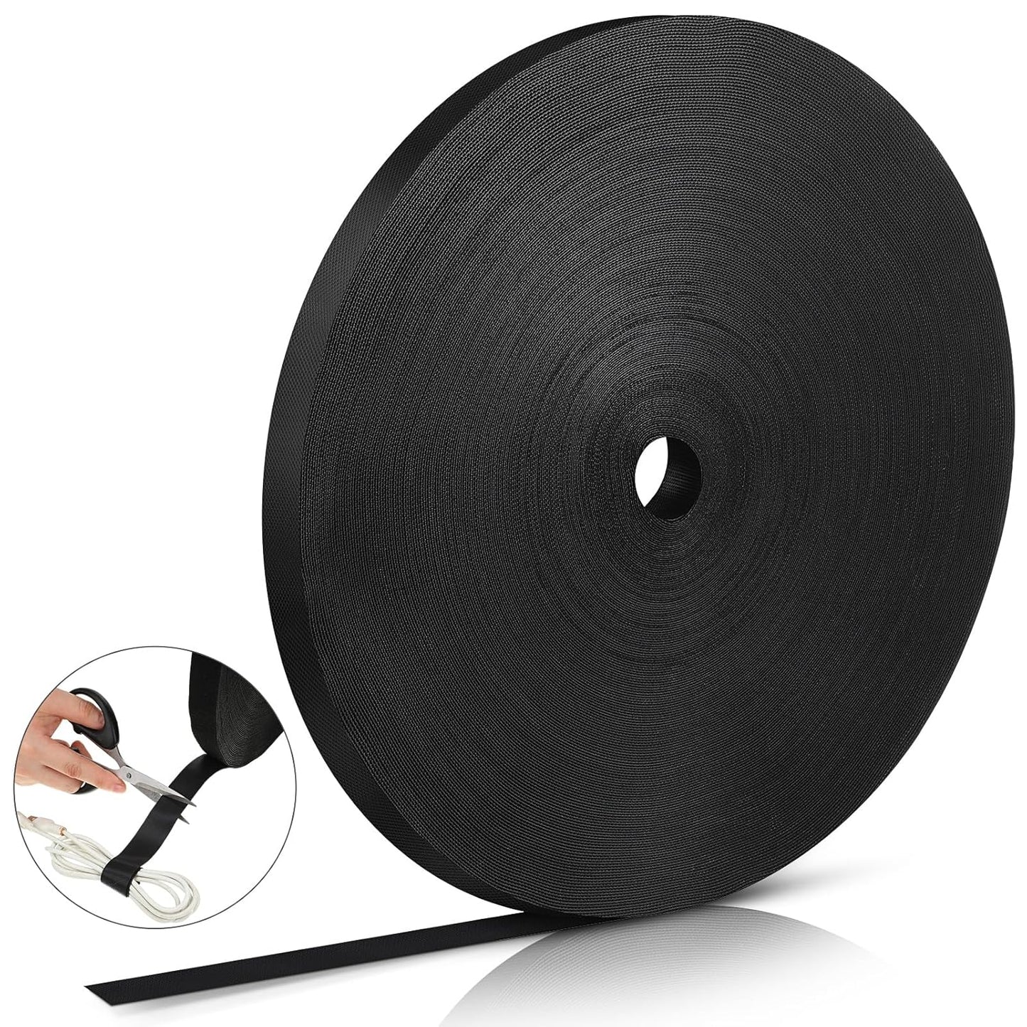 WILLBOND 3/4 Inch x 300ft Fastening Tape Cable Ties Reusable Fastening Nylon Tape Double Side Hook Roll Hook and Loop Straps Wires Cords Management Wire Organizer Straps (Black)