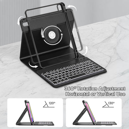 YBING for iPad A16 Case with Keyboard 11th &10th Generation, 360 Rotation Magnetic Cover with 7-Color Backlit Wireless Detachable Keypad with Pencil Holder for iPad 11th 2025/10 Gen 10.9" 2022 (Black)