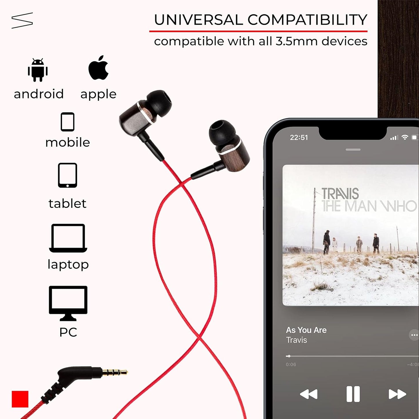 Symphonized MTRX Premium Genuine Wood In-ear Noise-isolating Headphones with Mic and Nylon Cable (Red)