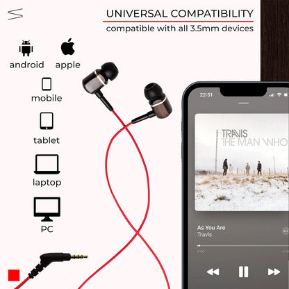 Symphonized MTRX Premium Genuine Wood In-ear Noise-isolating Headphones with Mic and Nylon Cable (Red)