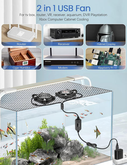 Wathai 2PCS 50mm x 10mm 5V Mini Box USB Computer Fan with 3 Speed Control for Cosplay Welding Helmet VR Gear Rok Router Raspberry Pi Aquarium Cooling Ventilation 2 in 1