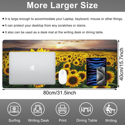 Mouse Pad, Large Blooming Sunflowers Desk Mat, Extended Non-Slip Gaming Keyboard Mousepad Desk Pad, Thick Stitched Edges Waterproof Mouse Mat 31.5"x15.7" (Midsummer Sunflowers at Sunset)