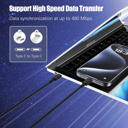 2-Pack Black 10FT 60W USB C to USB C Cable, Type C to Type C Cable,Fast Charging Cable for iPhone 16 15 Pro Plus Pro Max，for Galaxy S24 S23, for iPad Pro/Air, for MacBook Pro/Air and More