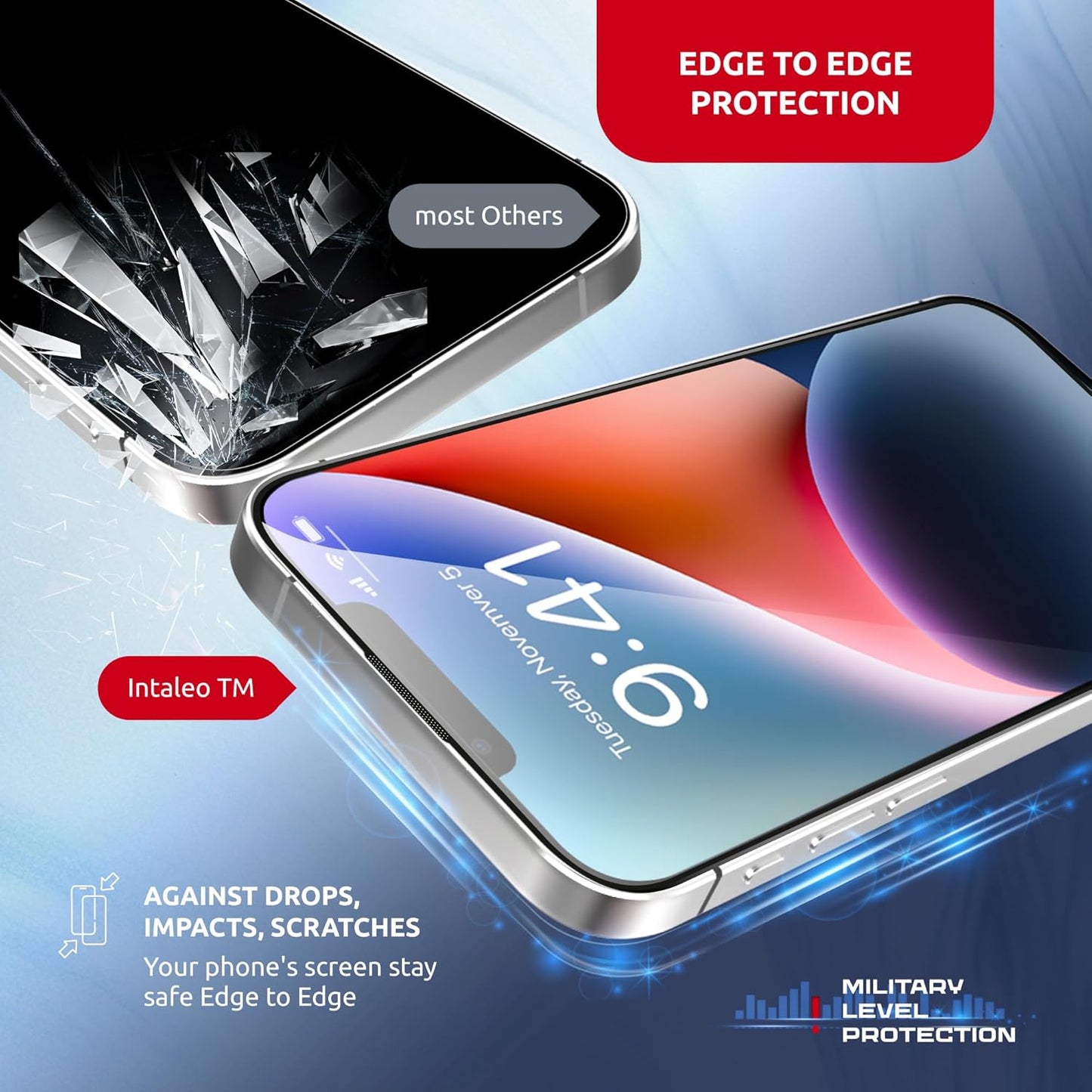 Tempered Glass Screen Protector - 9H Hardness Screen Protector for iPhone 13 Pro Max / 14 Plus Set with Applicator – Full Edge-to-Edge Protection Oleophobic Coating - Black Design