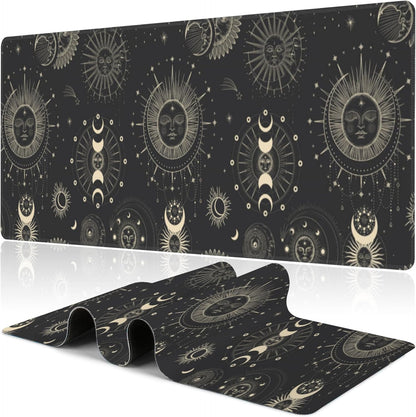 Phase of The Moon Desk Mat,Large Moon Phase Changes Gaming Keyboard Mouse Pad,Non-Slip Rubber Base Desk Pad Thick Stitched Edges Waterproof Mousepad Mouse Mat 31.5"x11.8"