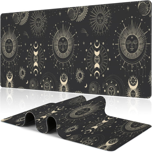 Phase of The Moon Desk Mat,Large Moon Phase Changes Gaming Keyboard Mouse Pad,Non-Slip Rubber Base Desk Pad Thick Stitched Edges Waterproof Mousepad Mouse Mat 31.5"x11.8"