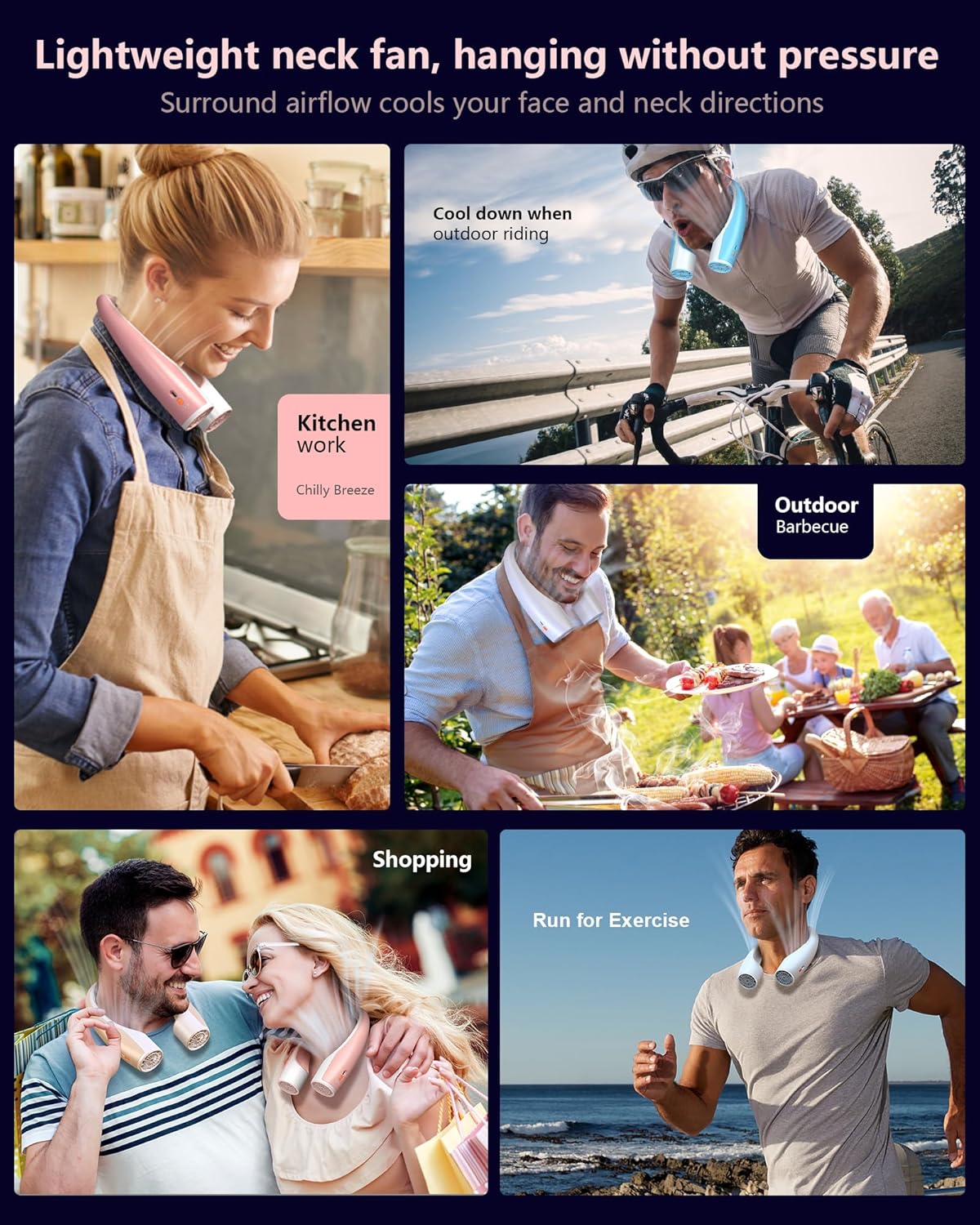 AI Neck Fan, 4 Speeds Adjustable Portable Personal Fan Rechargeable, 4000 mAh Battery Faster Cooling Wearable Fan, Ultra Quiet for Home, Office, Travel, Outdoor - PInk