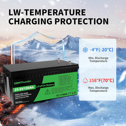 24V 100Ah LiFePO4 Lithium Battery, Built-in Smart BMS,Low-Temp Protection Up to Group 31 Deep Cycle Battery for Trolling Motor, RV, Solar, Marine, Camping and Off Grid Applications
