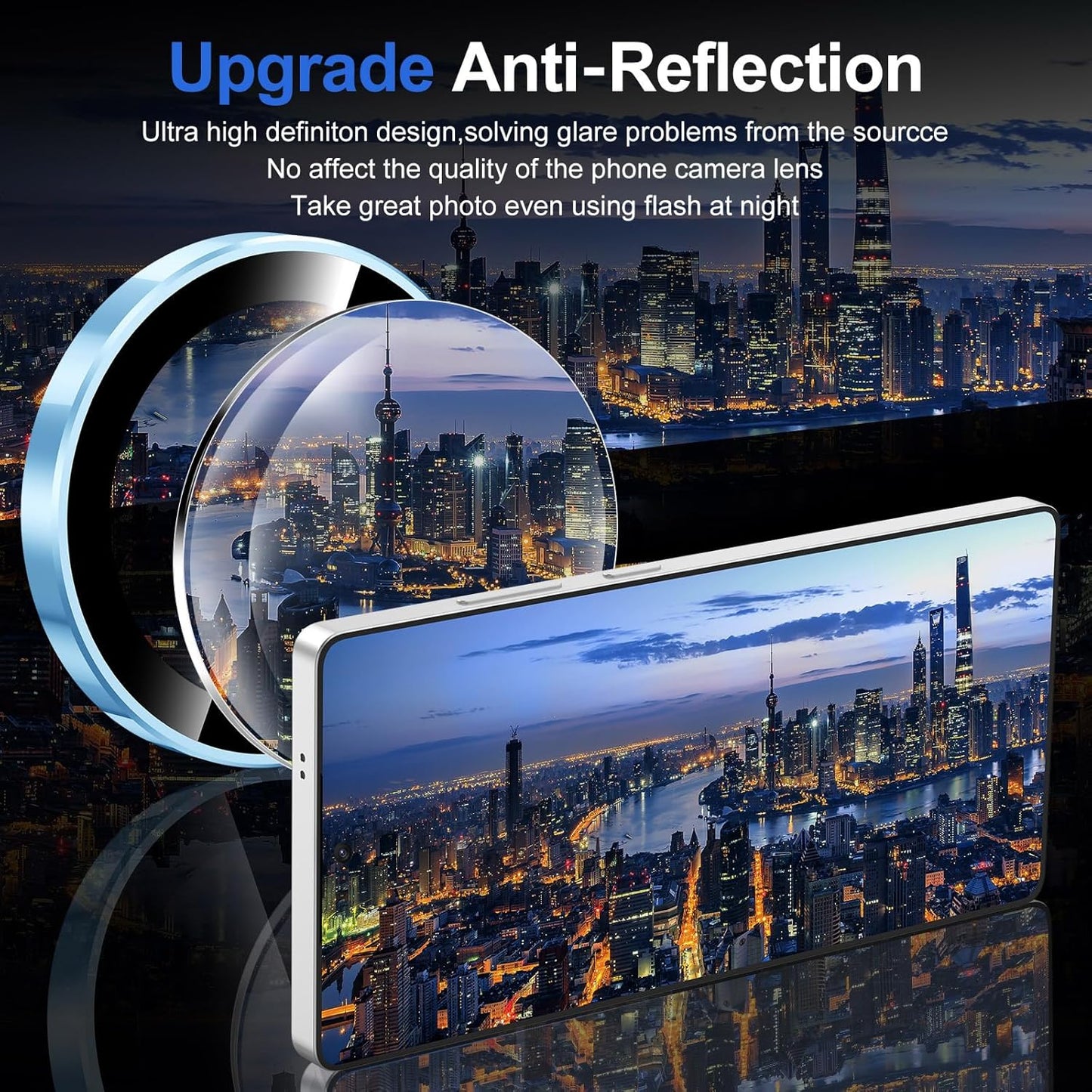 for Samsung Galaxy S25 Ultra Camera Lens Protector, Individual Metal Ring Tempered Glass Lens Cover, [Strong Adsorption] Scratch Resistant Ultra-Thin HD Clear Lens Cover, 1 Set-Blue Ring