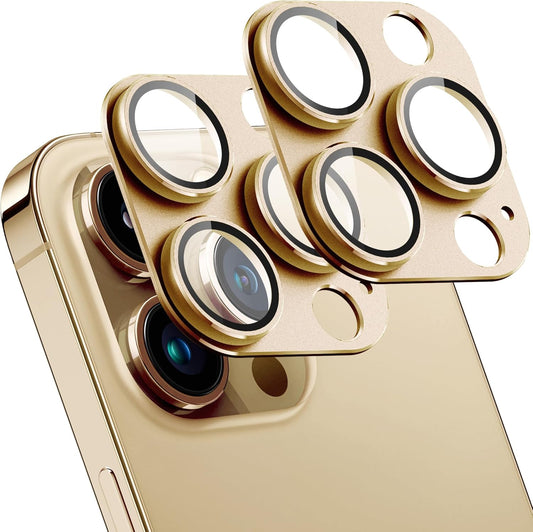 2 Pack Camera Lens Protector for iPhone 13 Pro/iPhone 13 Pro Max,[Not Easy to Breakn ] AR Tempered Glass Strong Adsorption Metal Camera Cover Screen-Gold