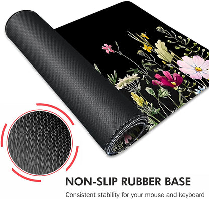 Gaming Mouse Mat Forest Background Pattern XXL XL Large Mouse Mat Long Extended Mouse Pad Desk Mat Non-Slip Rubber Mice Pads Stitched Edges Thin Pad (Floral)