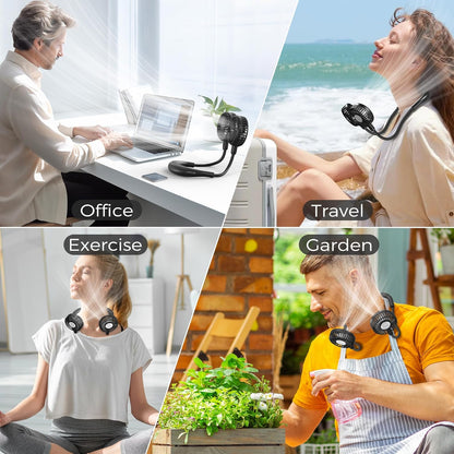 COMLIFE Portable Neck Fan, 5000mAh Rechargeable Battery Powered, 3 Speeds, 360°Adjustable, Double Cooling, Hands-Free Personal Wearable USB Neckband Fan for Home Office Outdoor Travel Sports