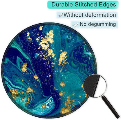 ITNRSIIET Round Mouse Pad with Stitched Edge Premium-Textured Waterproof Non-Slip Rubber Base Desktop Protection Mat Diameter 8.7 inches, Blue Green Marbling