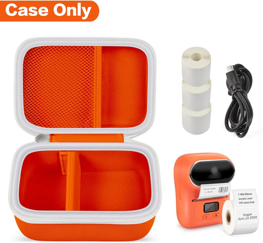 Case Compatible with Phomemo M110 Label Maker - Portable Mini Bluetooth Thermal Label Maker Carrying Storage Bag for Printer Labels, USB Cable and Accessories (Box Only) - Orange