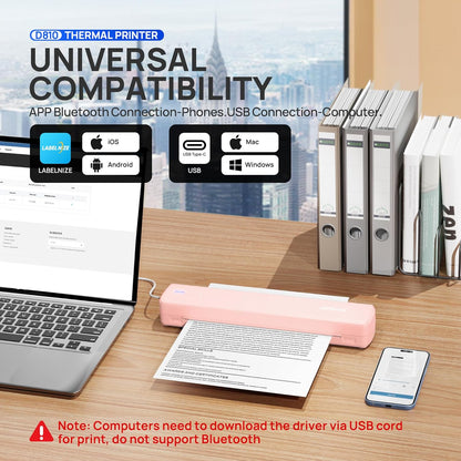 POLONO Portable Printer Wireless for Travel, D810 Bluetooth Thermal Printer Support for 8.5"x11" US Letter, Inkless Compatible with iOS, Android, Laptop for Office, Car and Home, Pink