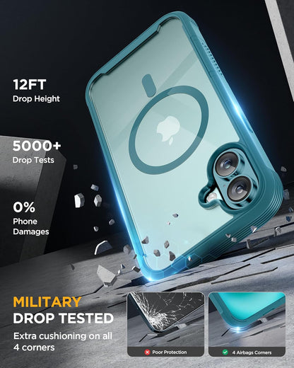 Miracase for iPhone 16 Case 6.1'', [Bubble Free] Full-Body Bumper Phone case with Built-in Full Glass Screen &Lens Protector,No Gap,Compatible with MagSafe,Drop Proof 16 Cover,Green