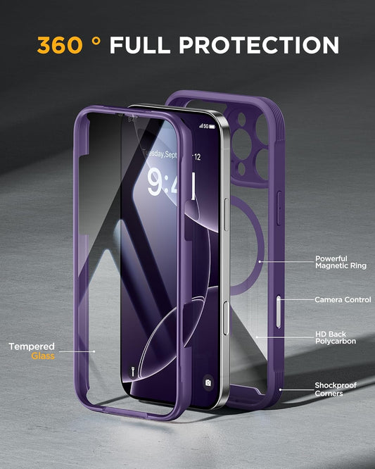 Miracase Designed for iPhone 16 Pro Max Case 6.9'' [Compatible with MagSafe] Full-Body Phone case with Built-in Glass Screen Protector,Drop Proof 16 Pro Max Cover, Purple