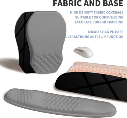 2-in-1 Ergonomic Set, Wave Keyboard Wrist Rest and Massage Slope Mouse Pad Wrist Support, Rebound Memory Foam for Relieve Carpal Tunnel Syndrome and Wrist Pain (Dark Grey)