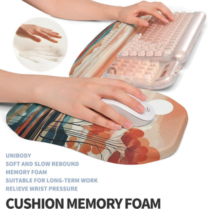 2-in-1 Ergonomic Set, Wave Keyboard Wrist Rest and Massage Slope Mouse Pad Wrist Support, Rebound Memory Foam for Relieve Carpal Tunnel Syndrome and Wrist Pain (Landscape)