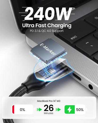 Silkland USB 4 Cable for Thunderbolt 4 Cable, 40Gbps Data Transfer, 240W Fast Charging, Supports 8K/5K@60Hz, 4K@240Hz, USB C Thunderbolt Cable 2.6FT, Compatible for MacBook, SSD, Docking, iPhone 16/15