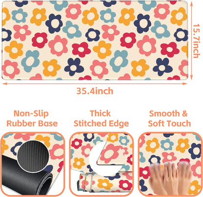 Mouse Pad Large Vintage Flowers Non-Slip Game Desk Mat with Stitched Edge Laptop Keyboard Desk Pad for Work Home Gaming (35.4 x 15.7 Inches)