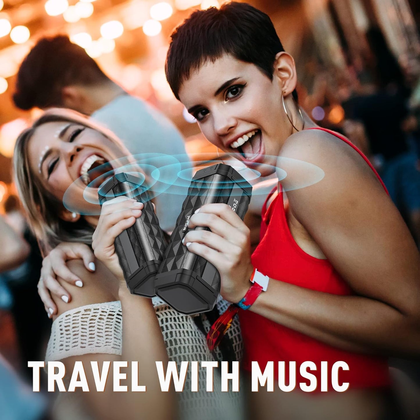 BUGANI Bluetooth Speakers Portable Bluetooth Speaker, 100ft Wireless Range, Louder Volume, Stereo Sound, Amazing Bass 24H Playtime, IPX5, Built-in Mic, Wireless Speaker for Ourdoor Indoor(Black)