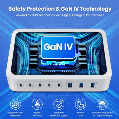 USB C Charger 415W USB C Charger Block, 8-Ports GaN IV Fast Charging Station Hub, Dual PD 100W Laptop Charger Adapter,for MacBook Pro/Air/iPad/iPhone16/15/14/Apple Watch/DELL/Samsung for Home Office