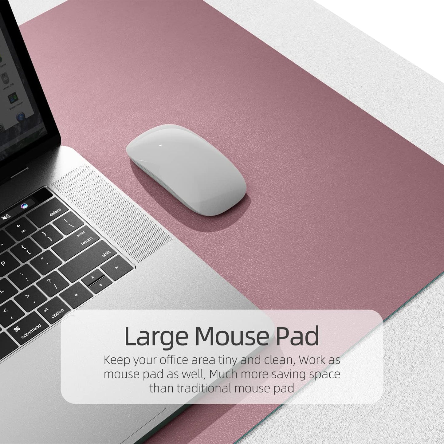 YSAGi Desk Mat, 35.4" x 17" Waterproof Laptop Leather Pad Protector, Large Blotter for Keyboard and Mouse, Writing Pad for Office and Home (Dark Pink+Pink)